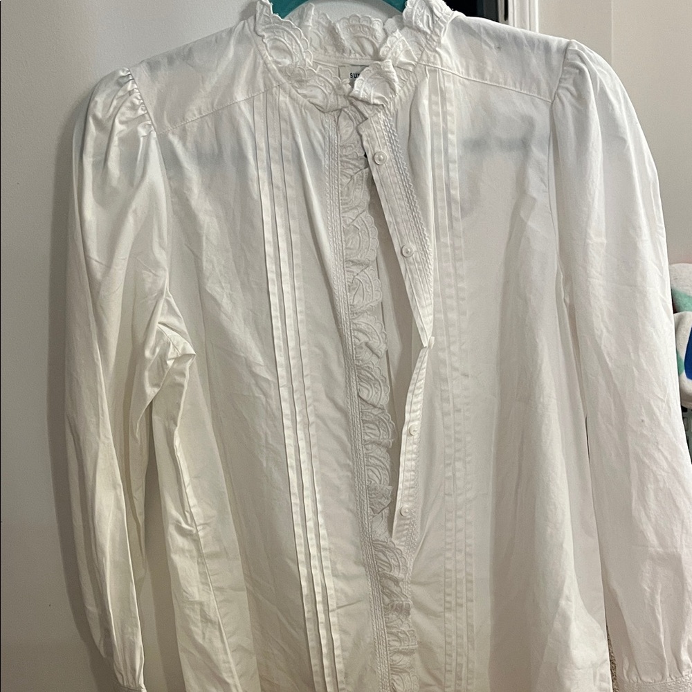 Sundance White Poplin Shirt with Embroidered Details